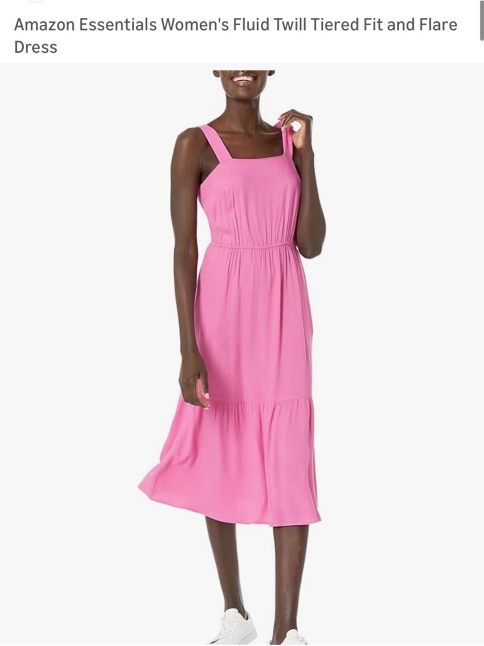 Amazon Essentials Pink Square-Neck Tiered Midi Dress